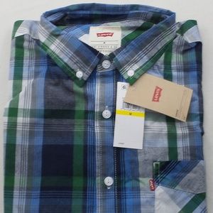 LEVIS Men's Button Down Shirt Medium Hanover Plaid